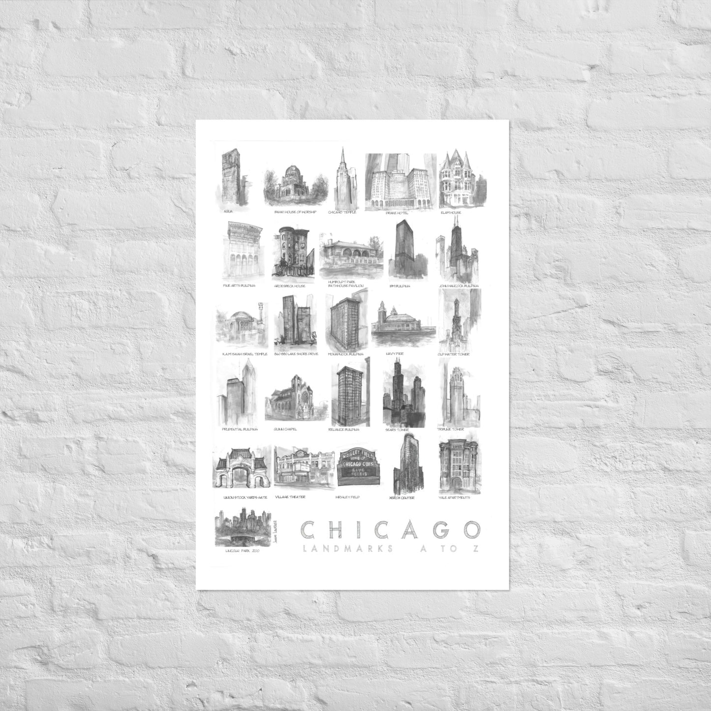 Chicago Landmarks A to Z Poster by Joseph Lawrance